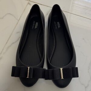 Melissa Black Flats with Elegant Bow